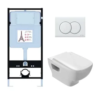 Инсталляция Jacob Delafon EDE103-00 с безободковым унитазом Struktura сиденье с микролифтом клавиша смыва белая глянцевая